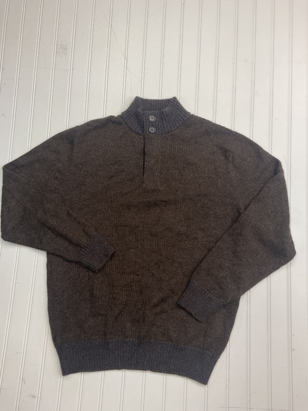 Peru Unlimited Men's L 100% Royal Alpaca Button Neck Sweater Brown Grey